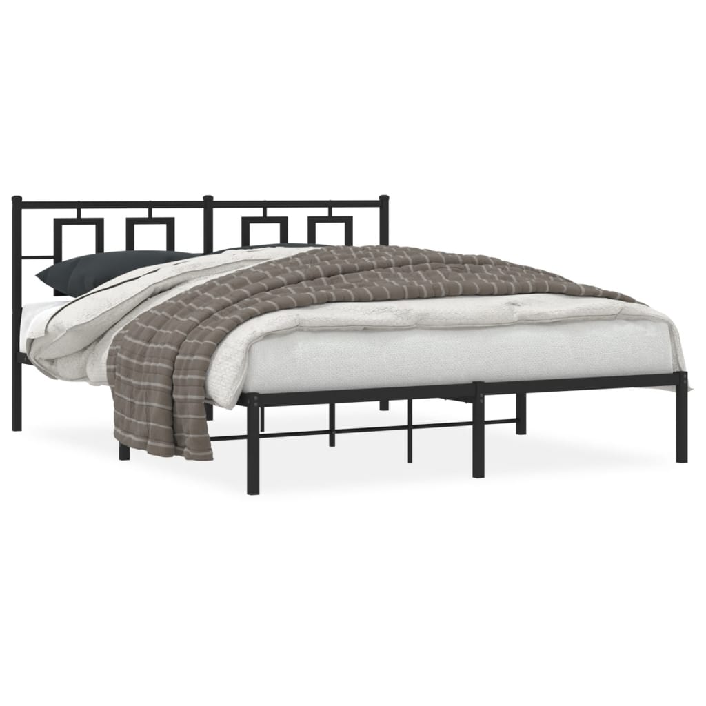 Bedframe met hoofdbord metaal zwart 150x200 cm is nu te koop bij PeponiXL, paradijselijk wonen!