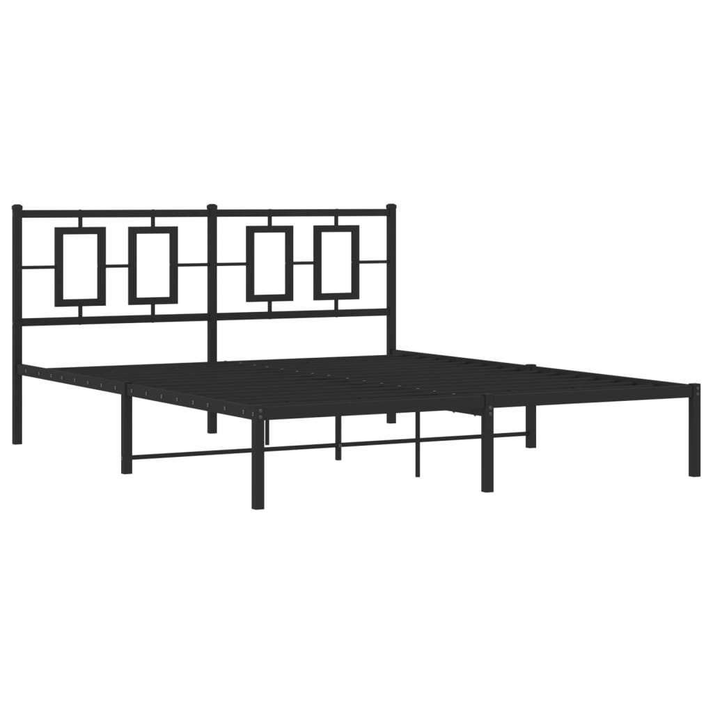 Bedframe met hoofdbord metaal zwart 150x200 cm is nu te koop bij PeponiXL, paradijselijk wonen!