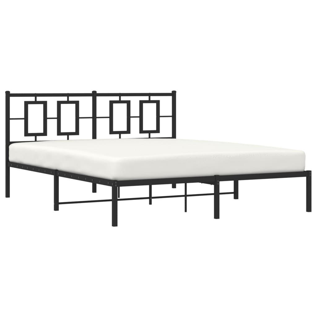 Bedframe met hoofdbord metaal zwart 150x200 cm is nu te koop bij PeponiXL, paradijselijk wonen!