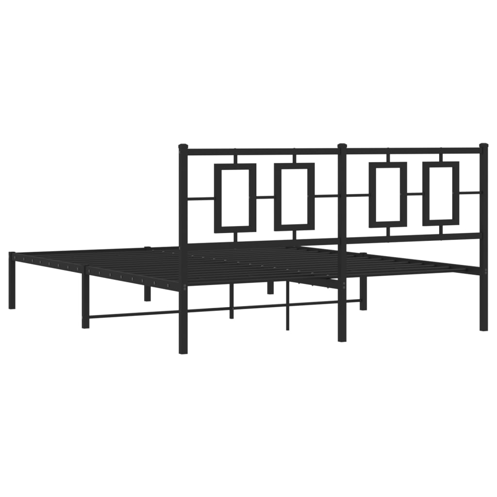 Bedframe met hoofdbord metaal zwart 150x200 cm is nu te koop bij PeponiXL, paradijselijk wonen!