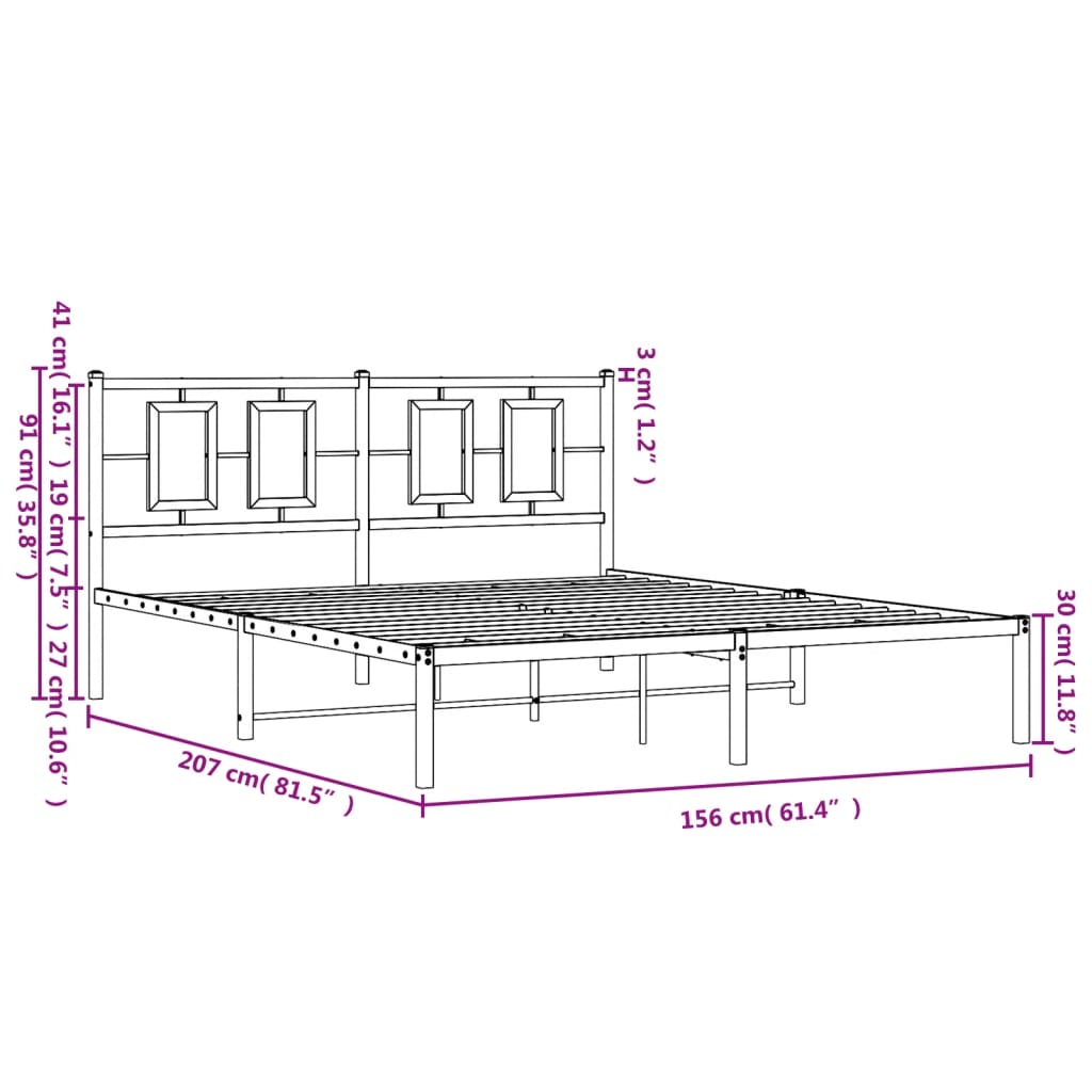 Bedframe met hoofdbord metaal zwart 150x200 cm is nu te koop bij PeponiXL, paradijselijk wonen!