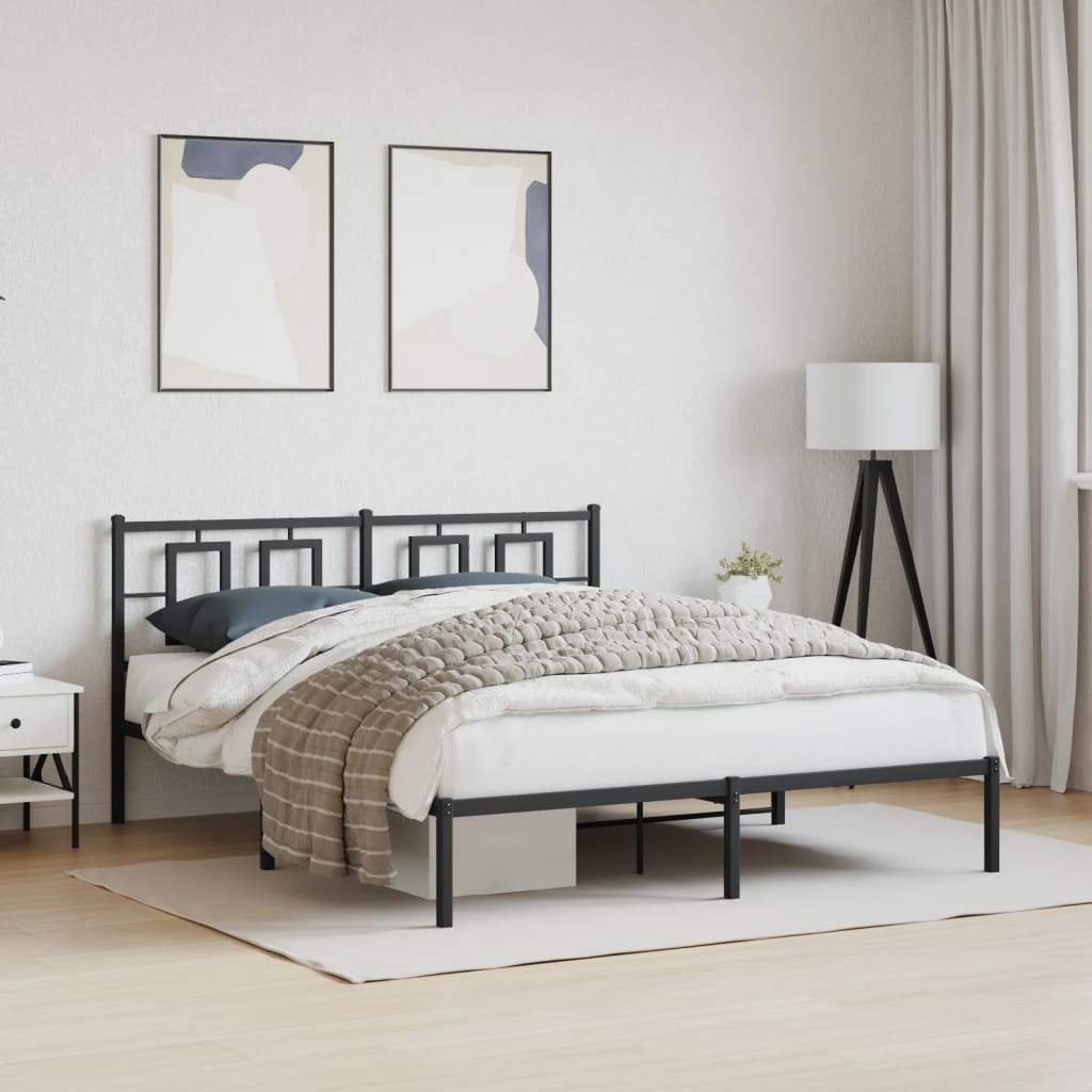 Bedframe met hoofdbord metaal zwart 150x200 cm is nu te koop bij PeponiXL, paradijselijk wonen!