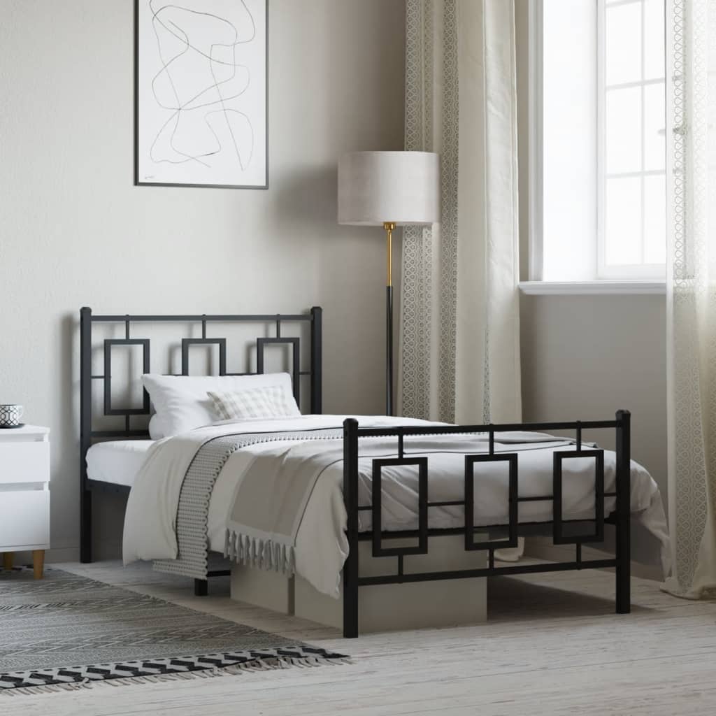 Bedframe met hoofd- en voeteneinde metaal zwart 90x200 cm is nu te koop bij PeponiXL, paradijselijk wonen!