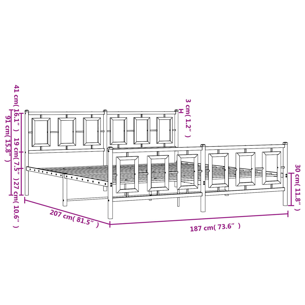 Bedframe met voetbord zonder matras metaal zwart 180x200 cm is nu te koop bij PeponiXL, paradijselijk wonen!