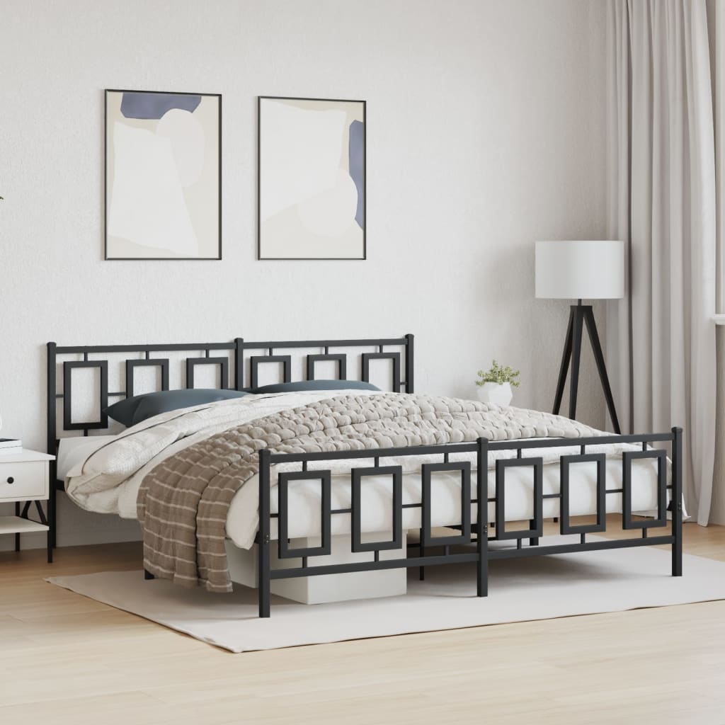 Bedframe met voetbord zonder matras metaal zwart 180x200 cm is nu te koop bij PeponiXL, paradijselijk wonen!