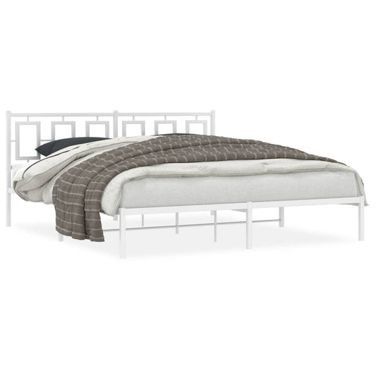 Bedframe met hoofdbord metaal wit 183x213 cm is nu te koop bij PeponiXL, paradijselijk wonen!
