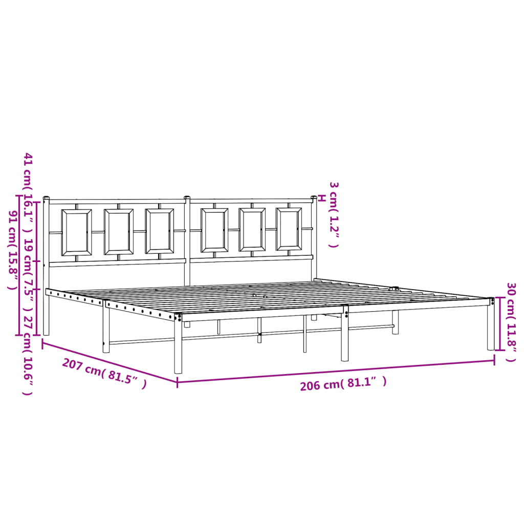 Bedframe met hoofdbord metaal wit 200x200 cm is nu te koop bij PeponiXL, paradijselijk wonen!