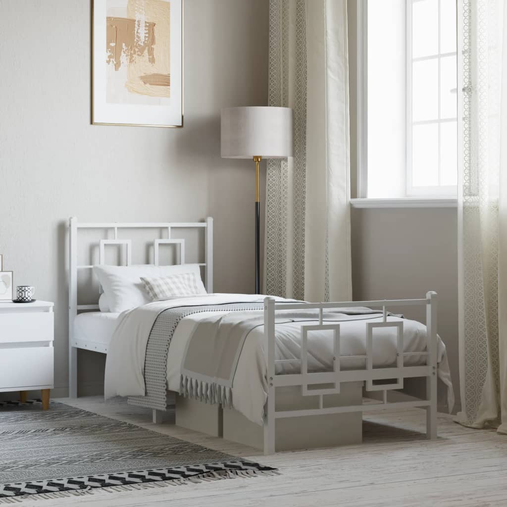 Bedframe met hoofd- en voeteneinde metaal wit 75x190 cm is nu te koop bij PeponiXL, paradijselijk wonen!