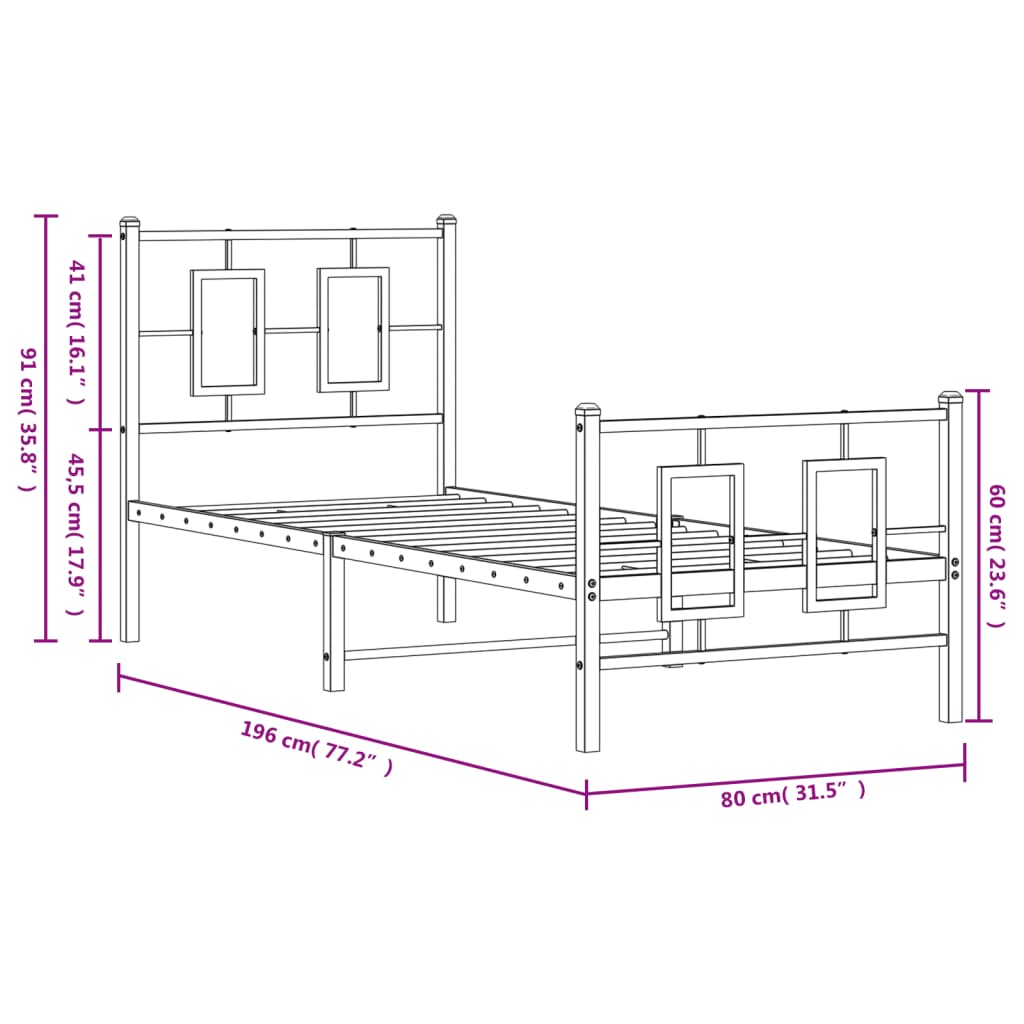 Bedframe met hoofd- en voeteneinde metaal wit 75x190 cm is nu te koop bij PeponiXL, paradijselijk wonen!