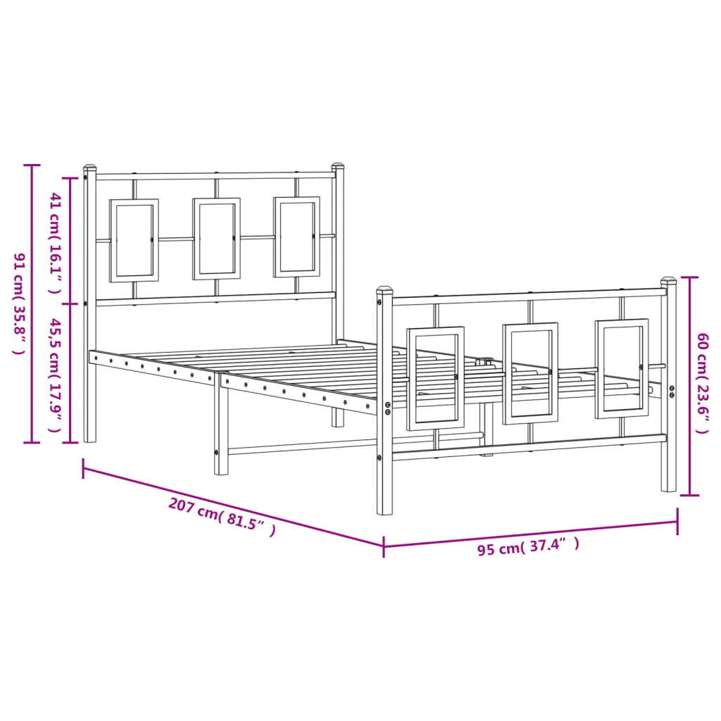 Bedframe met hoofd- en voeteneinde metaal wit 90x200 cm is nu te koop bij PeponiXL, paradijselijk wonen!