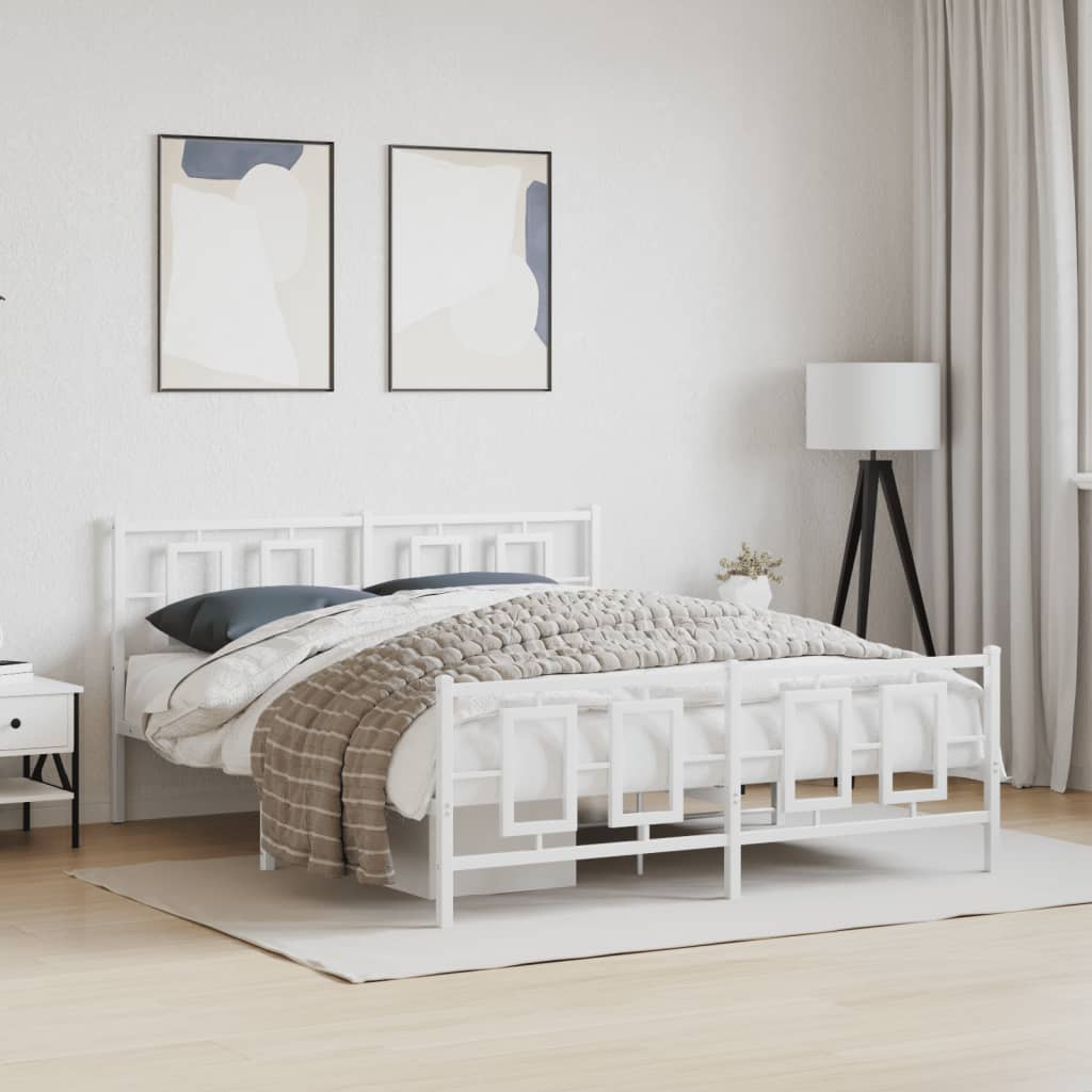 Bedframe met hoofd- en voeteneinde metaal wit 150x200 cm is nu te koop bij PeponiXL, paradijselijk wonen!