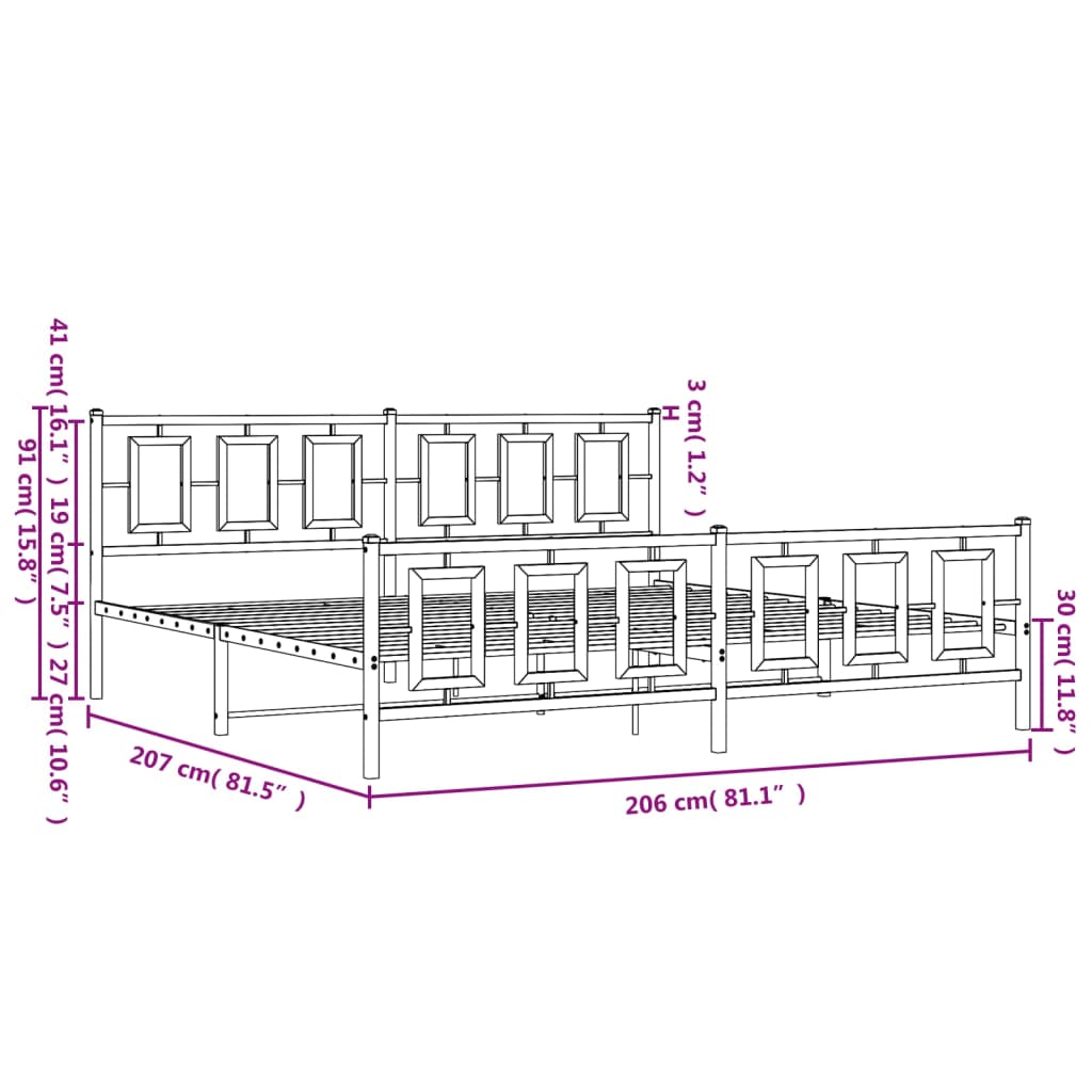 Bedframe met hoofd- en voeteneinde metaal wit 200x200 cm is nu te koop bij PeponiXL, paradijselijk wonen!
