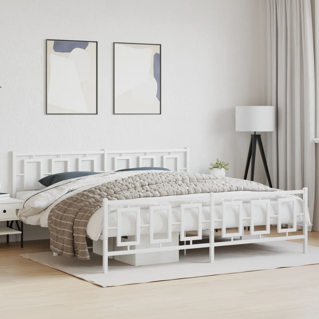 Bedframe met hoofd- en voeteneinde metaal wit 200x200 cm is nu te koop bij PeponiXL, paradijselijk wonen!