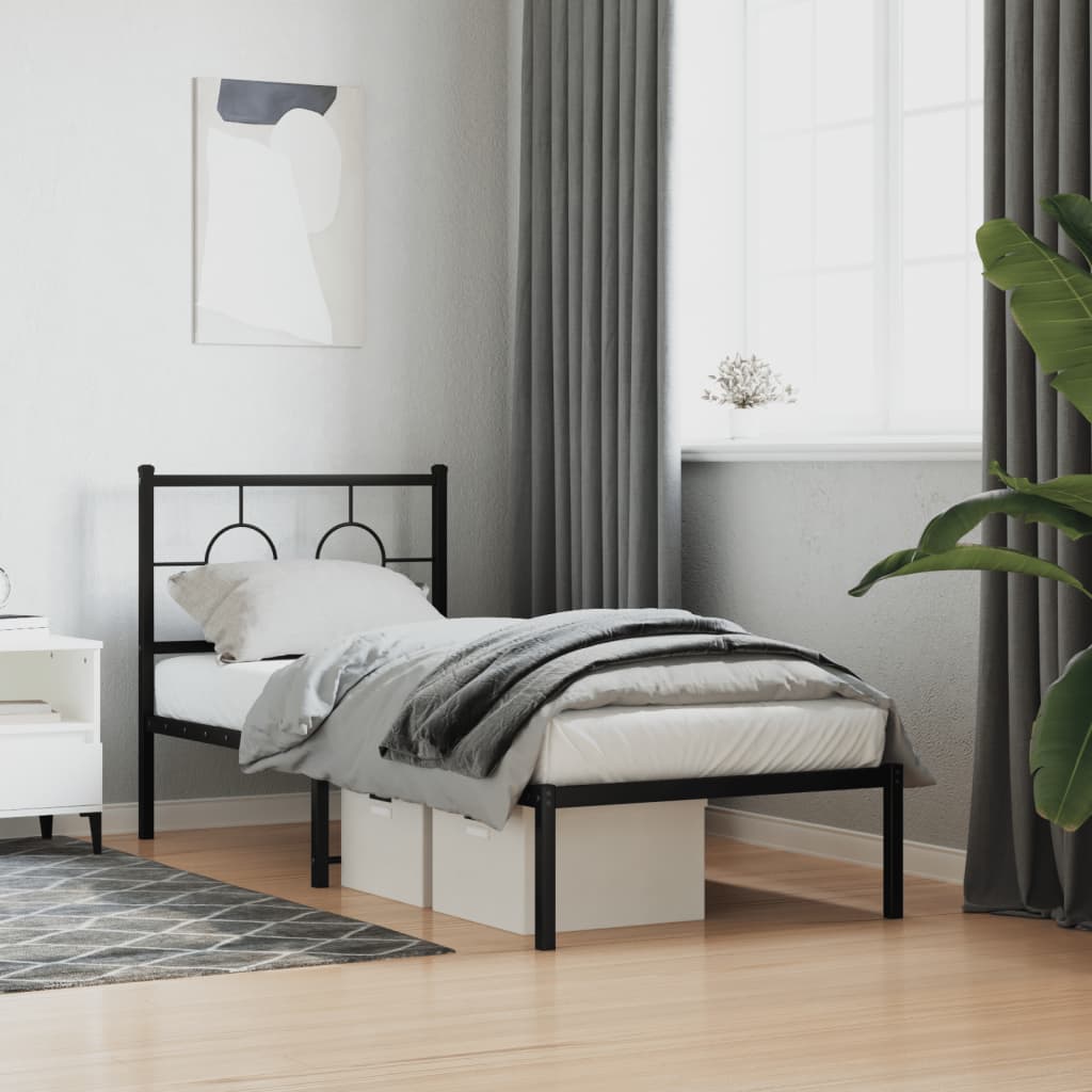 Bedframe met hoofdbord metaal zwart 80x200 cm is nu te koop bij PeponiXL, paradijselijk wonen!