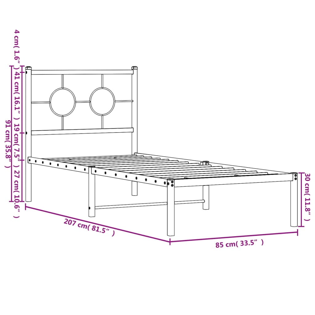 Bedframe met hoofdbord metaal zwart 80x200 cm is nu te koop bij PeponiXL, paradijselijk wonen!