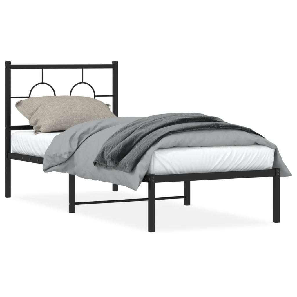 Bedframe met hoofdbord metaal zwart 80x200 cm is nu te koop bij PeponiXL, paradijselijk wonen!