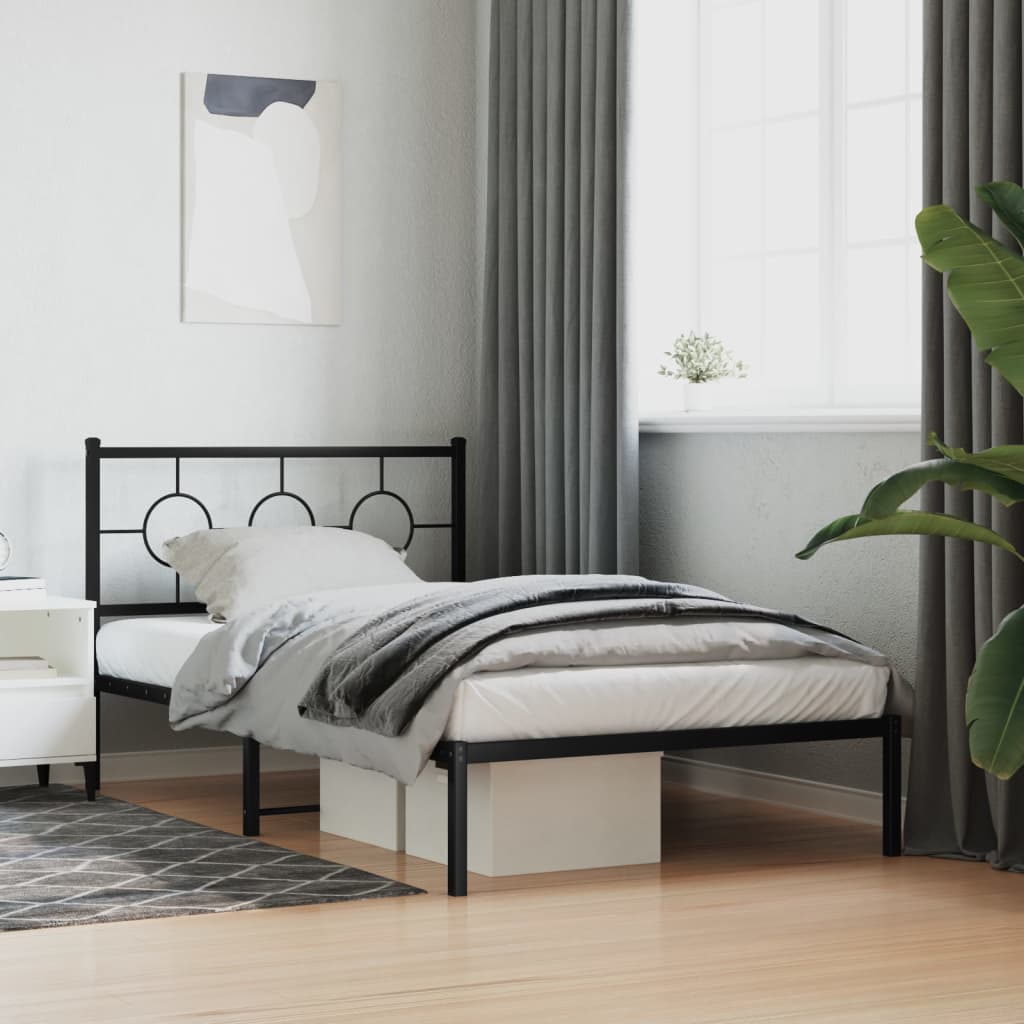 Bedframe met hoofdbord metaal zwart 107x203 cm is nu te koop bij PeponiXL, paradijselijk wonen!