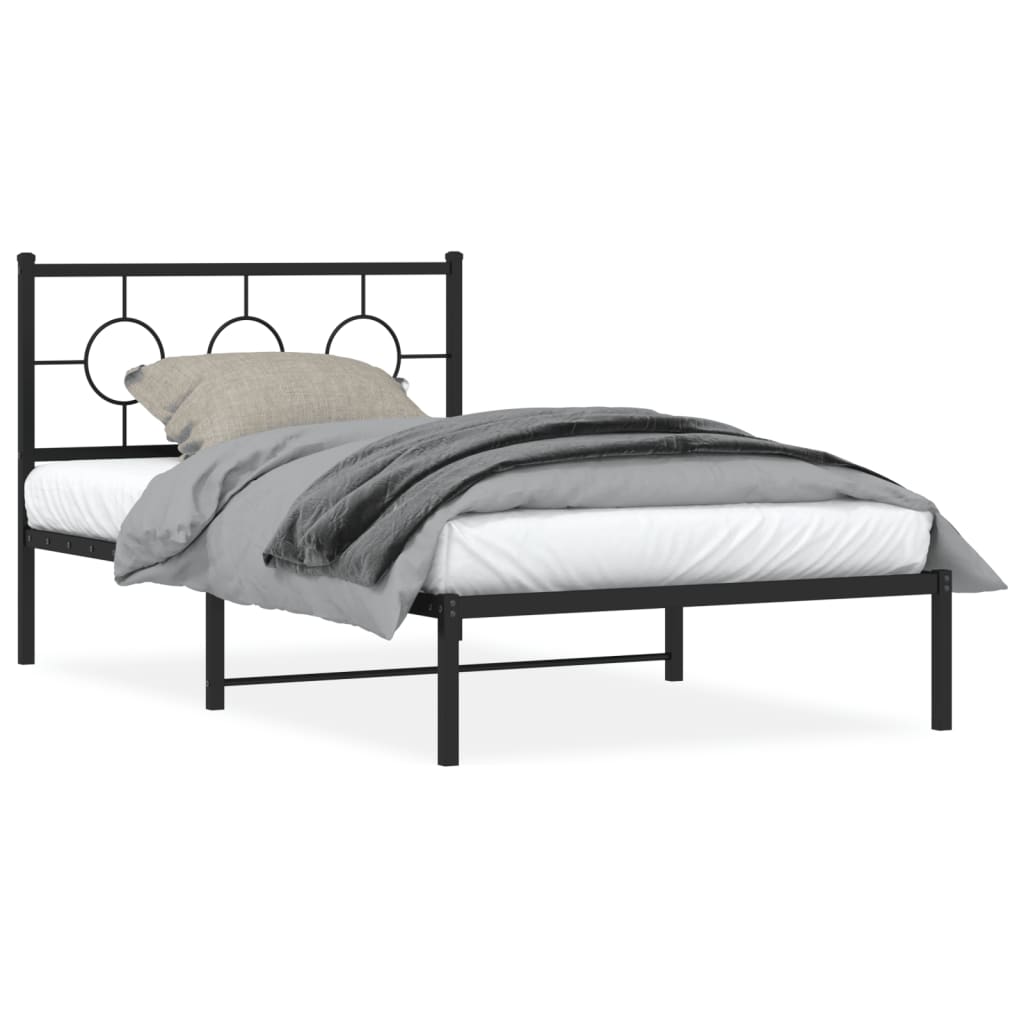 Bedframe met hoofdbord metaal zwart 107x203 cm is nu te koop bij PeponiXL, paradijselijk wonen!