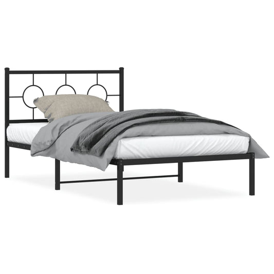 Bedframe met hoofdbord metaal zwart 107x203 cm is nu te koop bij PeponiXL, paradijselijk wonen!
