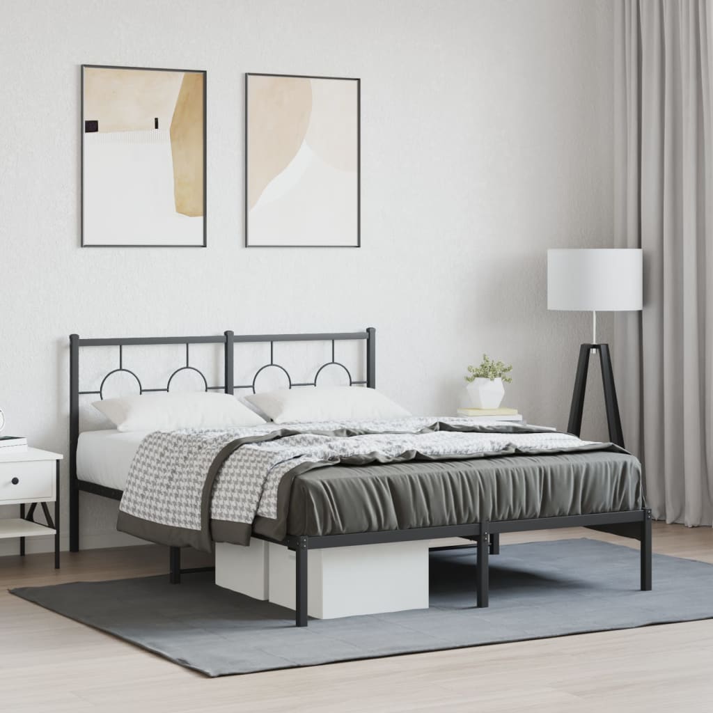 Bedframe met hoofdbord metaal zwart 135x190 cm is nu te koop bij PeponiXL, paradijselijk wonen!