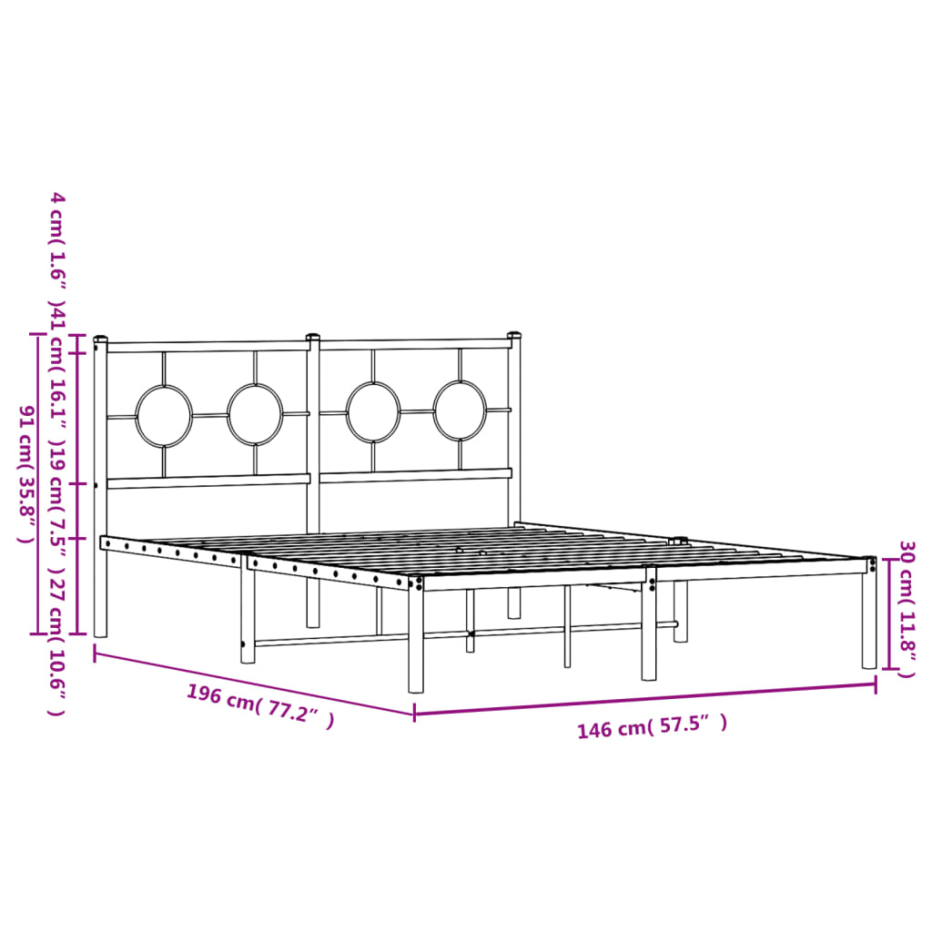 Bedframe met hoofdbord metaal zwart 140x190 cm is nu te koop bij PeponiXL, paradijselijk wonen!