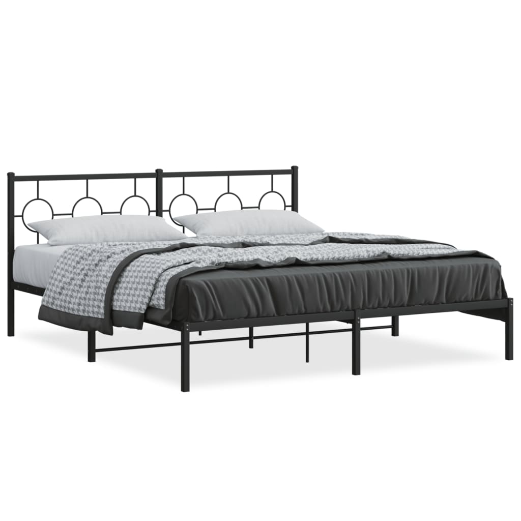 Bedframe met hoofdbord metaal zwart 183x213 cm is nu te koop bij PeponiXL, paradijselijk wonen!