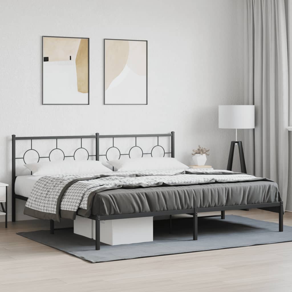 Bedframe met hoofdbord metaal zwart 200x200 cm is nu te koop bij PeponiXL, paradijselijk wonen!