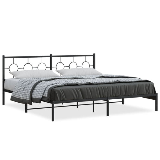 Bedframe met hoofdbord metaal zwart 200x200 cm is nu te koop bij PeponiXL, paradijselijk wonen!
