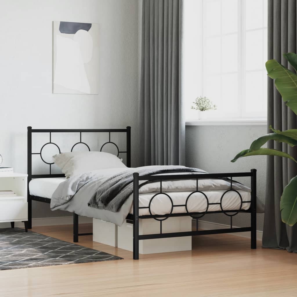 Bedframe met hoofd- en voeteneinde metaal zwart 100x190 cm is nu te koop bij PeponiXL, paradijselijk wonen!