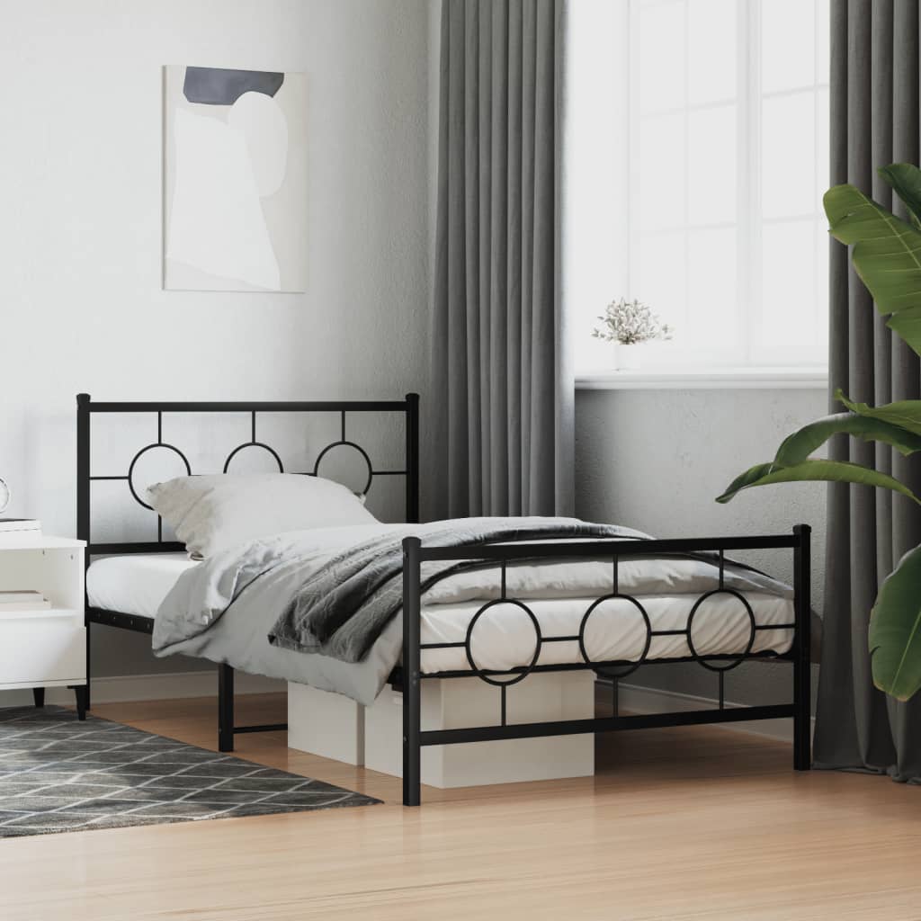 Bedframe met hoofd- en voeteneinde metaal zwart 107x203 cm is nu te koop bij PeponiXL, paradijselijk wonen!