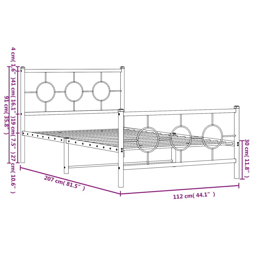 Bedframe met hoofd- en voeteneinde metaal zwart 107x203 cm is nu te koop bij PeponiXL, paradijselijk wonen!