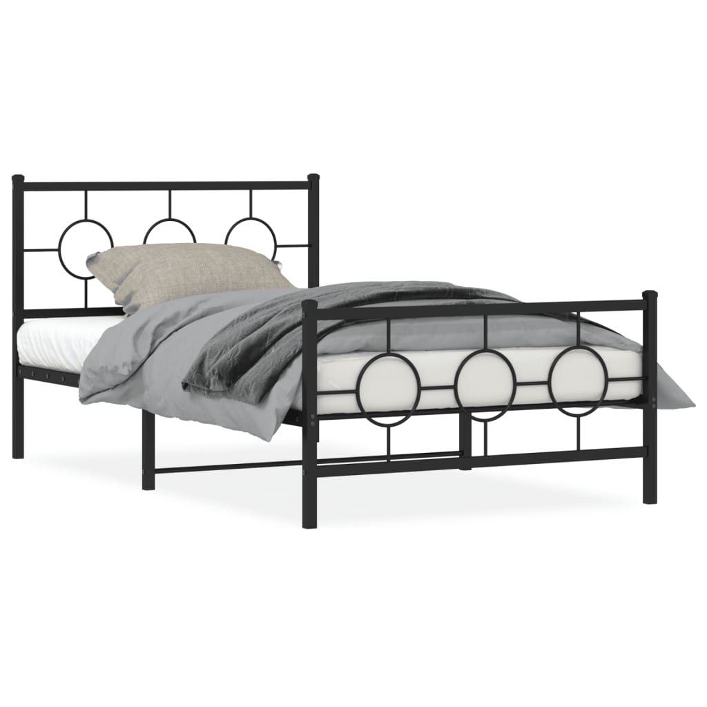 Bedframe met hoofd- en voeteneinde metaal zwart 107x203 cm is nu te koop bij PeponiXL, paradijselijk wonen!