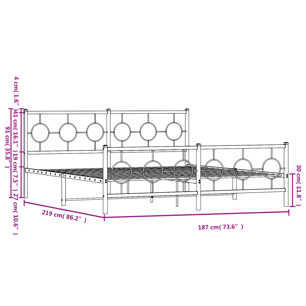 Bedframe met hoofd- en voeteneinde metaal zwart 183x213 cm is nu te koop bij PeponiXL, paradijselijk wonen!