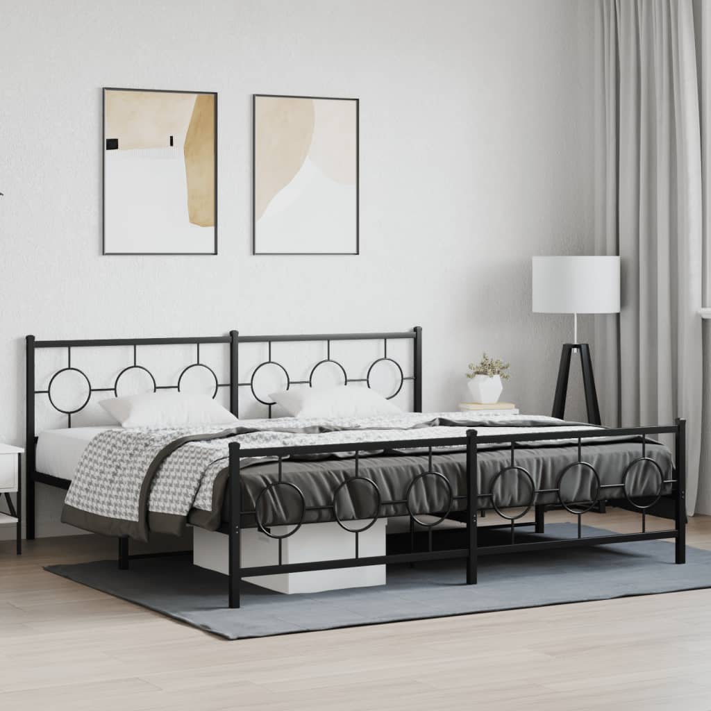 Bedframe met hoofd- en voeteneinde metaal zwart 193x203 cm is nu te koop bij PeponiXL, paradijselijk wonen!