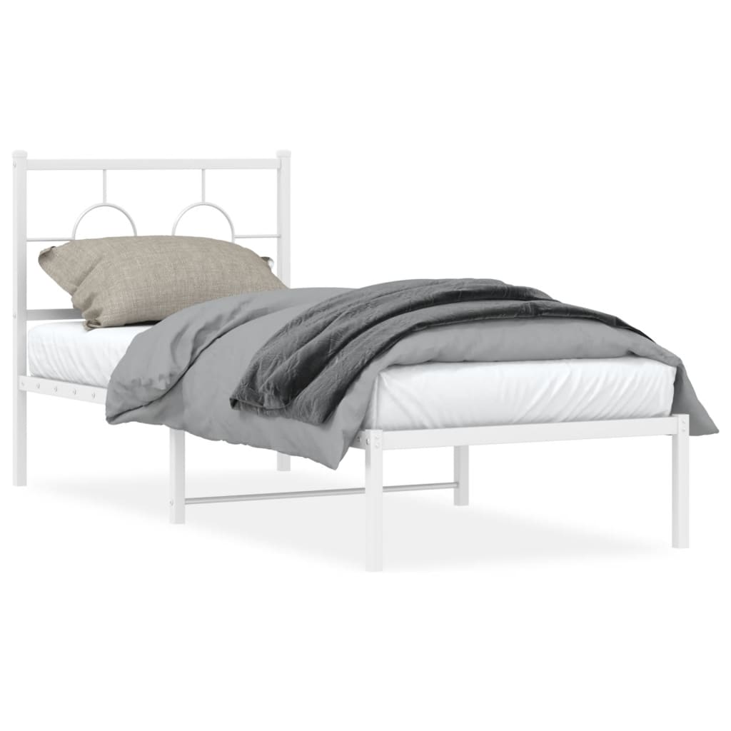 Bedframe met hoofdbord zonder matras metaal wit 75x190 cm is nu te koop bij PeponiXL, paradijselijk wonen!