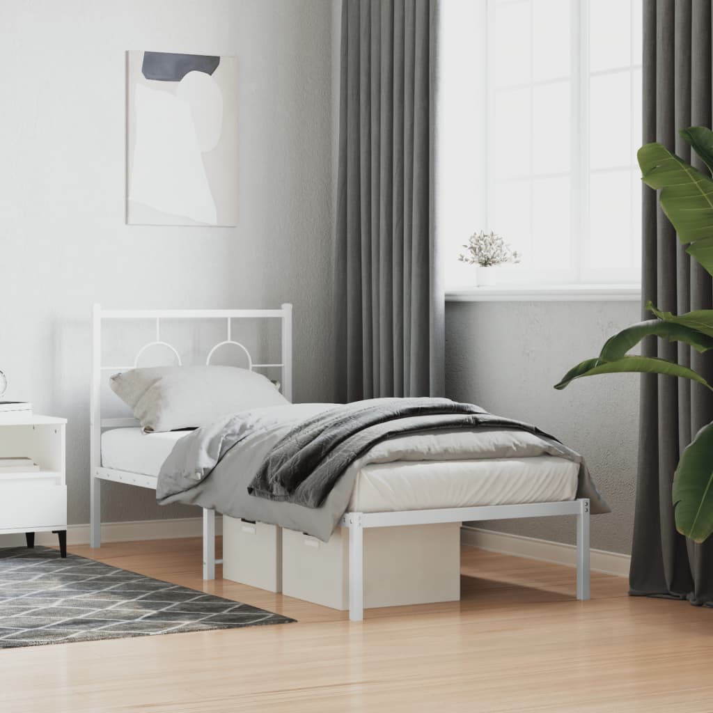 Bedframe met hoofdbord zonder matras metaal wit 75x190 cm is nu te koop bij PeponiXL, paradijselijk wonen!