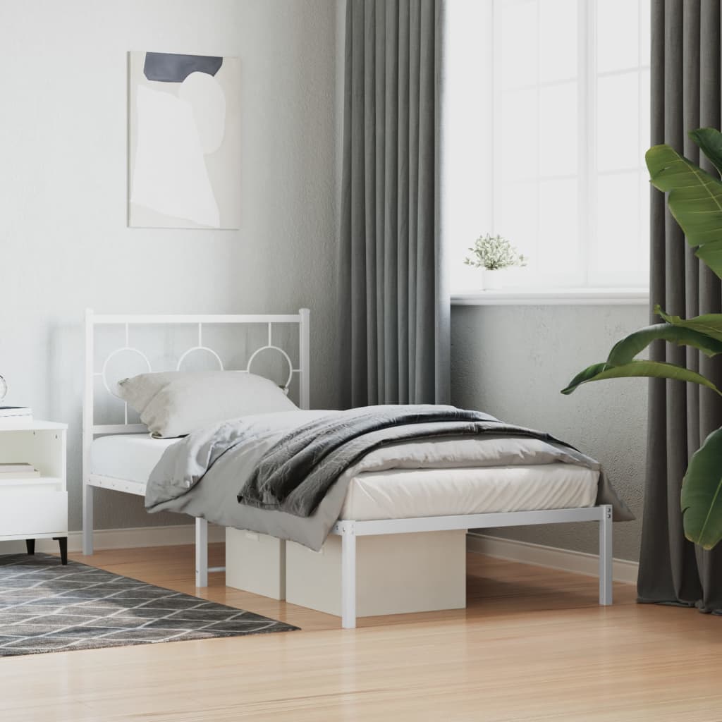 Bedframe met hoofdbord metaal wit 90x200 cm is nu te koop bij PeponiXL, paradijselijk wonen!