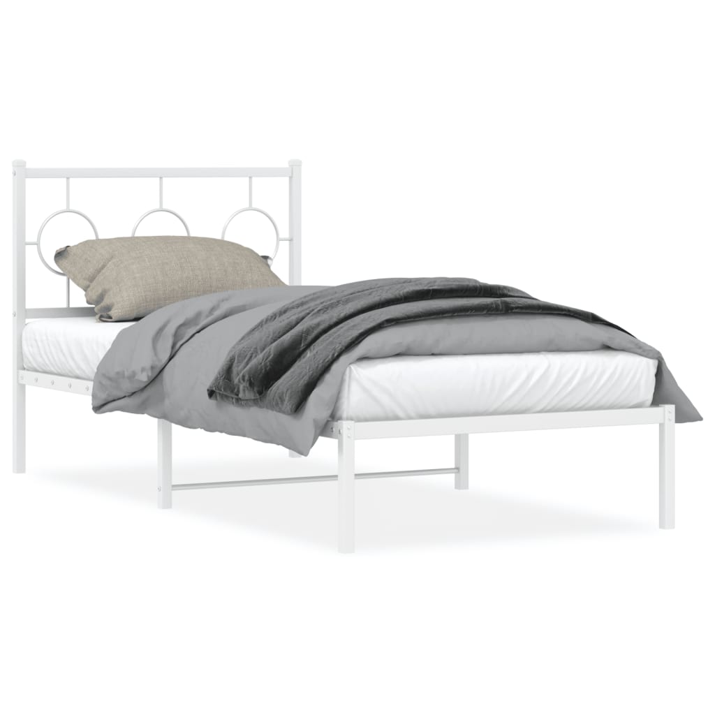 Bedframe met hoofdbord metaal wit 90x200 cm is nu te koop bij PeponiXL, paradijselijk wonen!