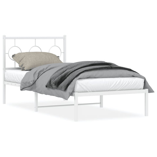 Bedframe met hoofdbord metaal wit 90x200 cm is nu te koop bij PeponiXL, paradijselijk wonen!