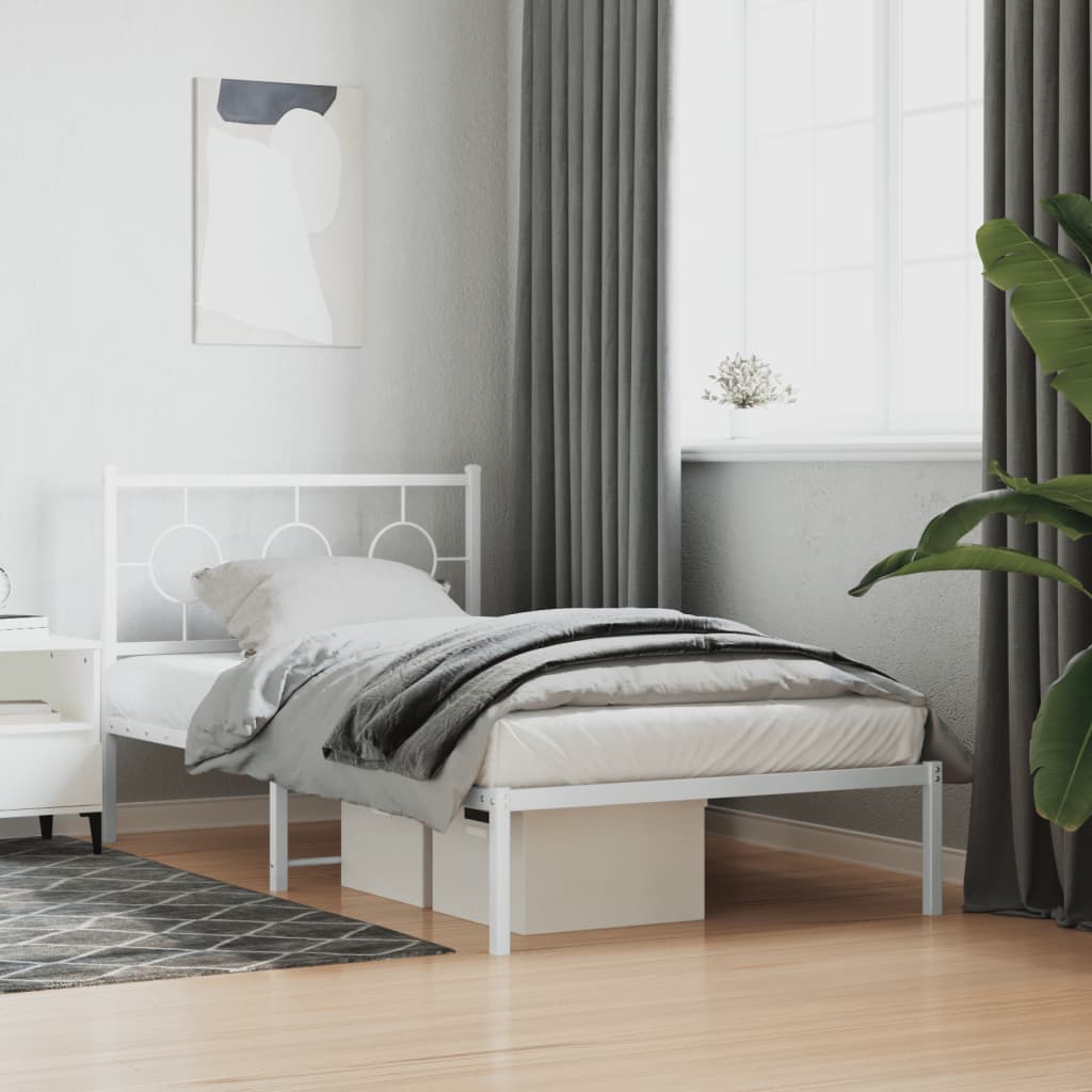 Bedframe met hoofdbord metaal wit 100x190 cm is nu te koop bij PeponiXL, paradijselijk wonen!