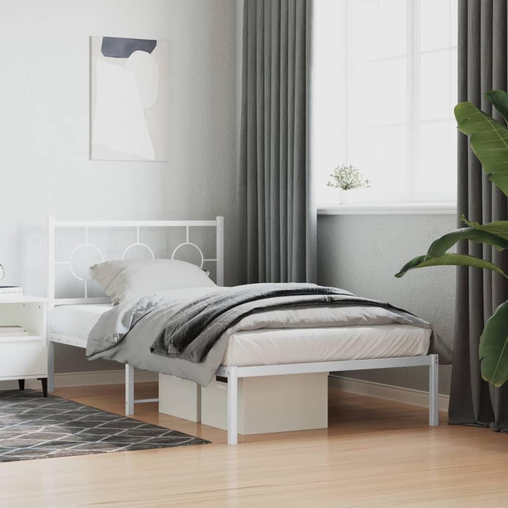 Bedframe met hoofdbord metaal wit 100x200 cm is nu te koop bij PeponiXL, paradijselijk wonen!