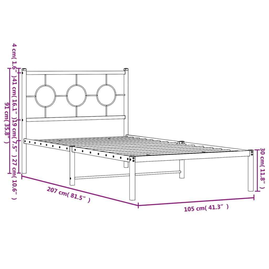 Bedframe met hoofdbord metaal wit 100x200 cm is nu te koop bij PeponiXL, paradijselijk wonen!