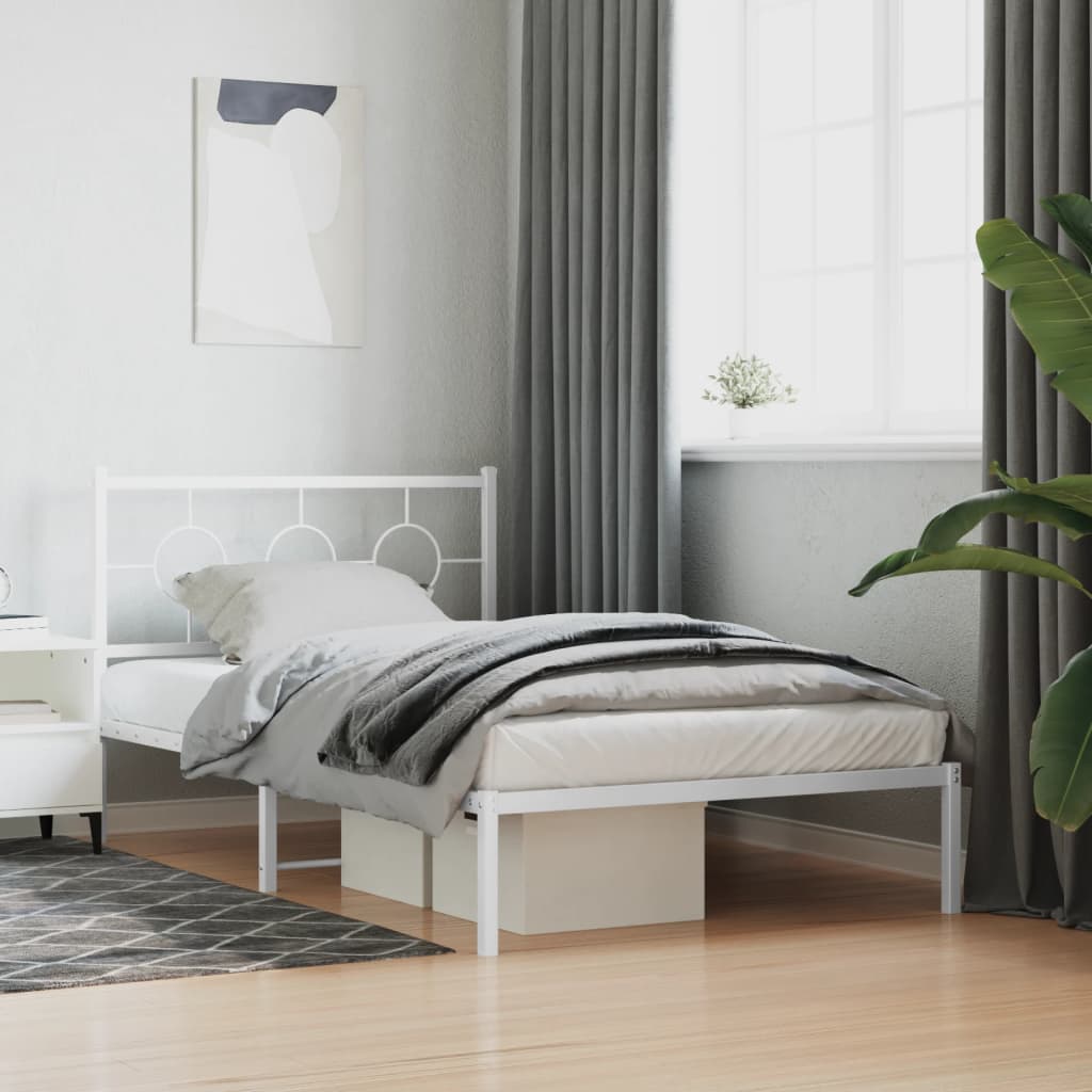 Bedframe met hoofdbord metaal wit 107x203 cm is nu te koop bij PeponiXL, paradijselijk wonen!