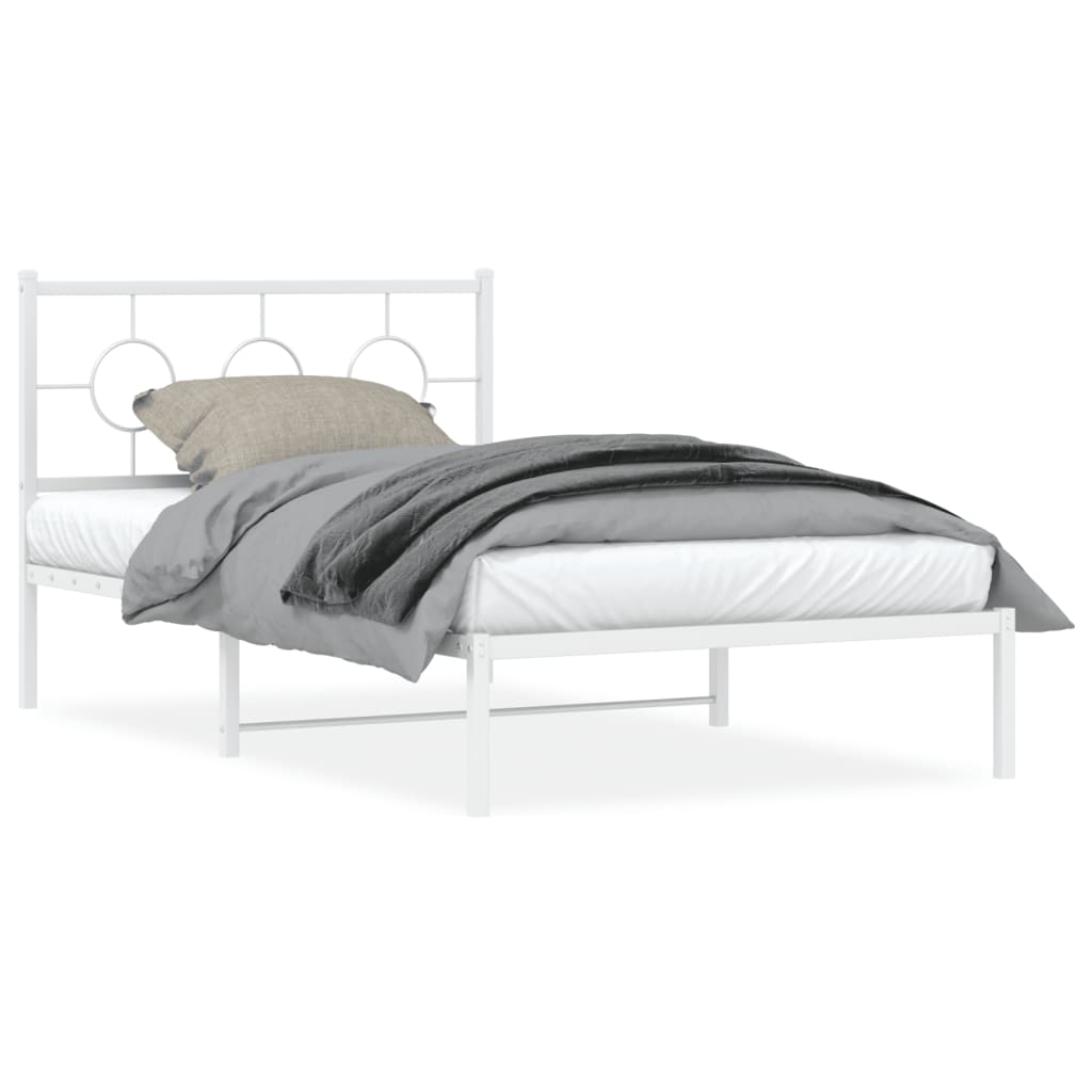 Bedframe met hoofdbord metaal wit 107x203 cm is nu te koop bij PeponiXL, paradijselijk wonen!