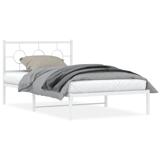 Bedframe met hoofdbord metaal wit 107x203 cm is nu te koop bij PeponiXL, paradijselijk wonen!