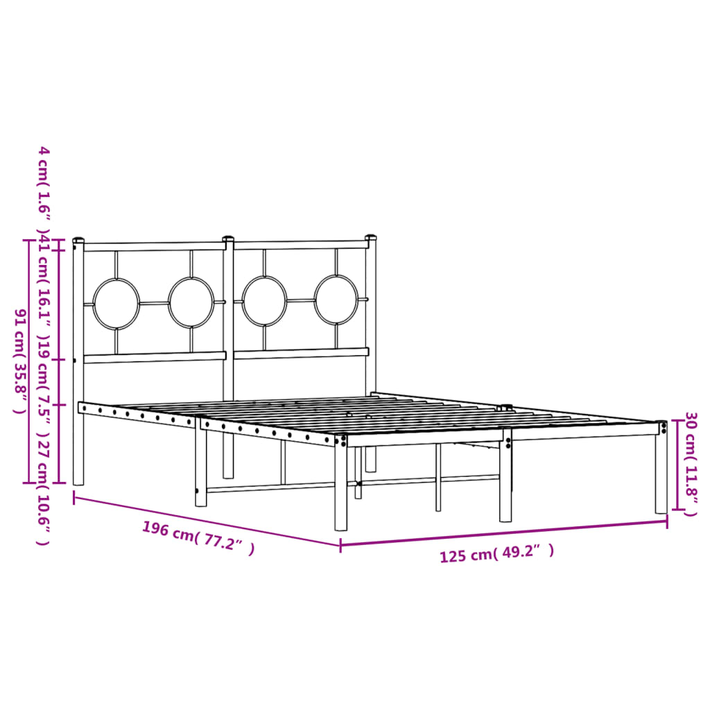 Bedframe met hoofdbord metaal wit 120x190 cm is nu te koop bij PeponiXL, paradijselijk wonen!