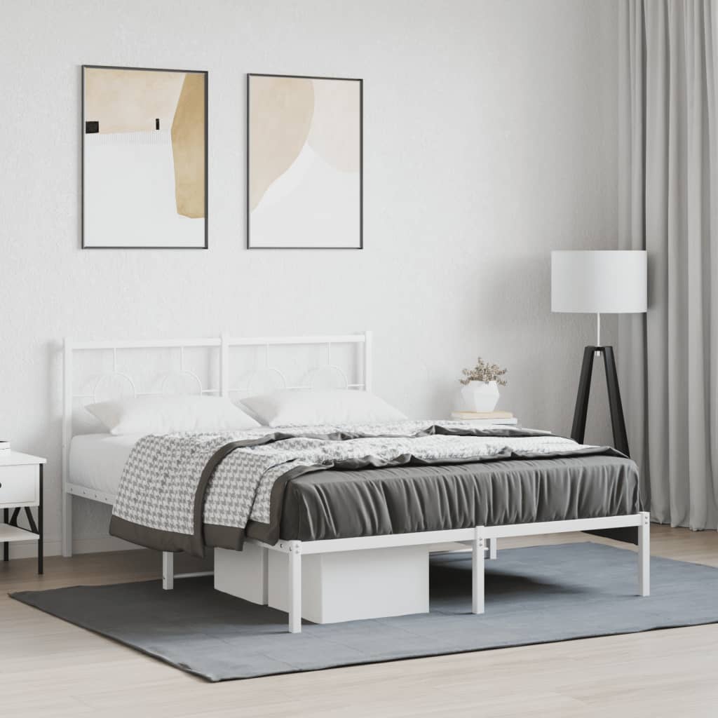 Bedframe met hoofdbord metaal wit 135x190 cm is nu te koop bij PeponiXL, paradijselijk wonen!