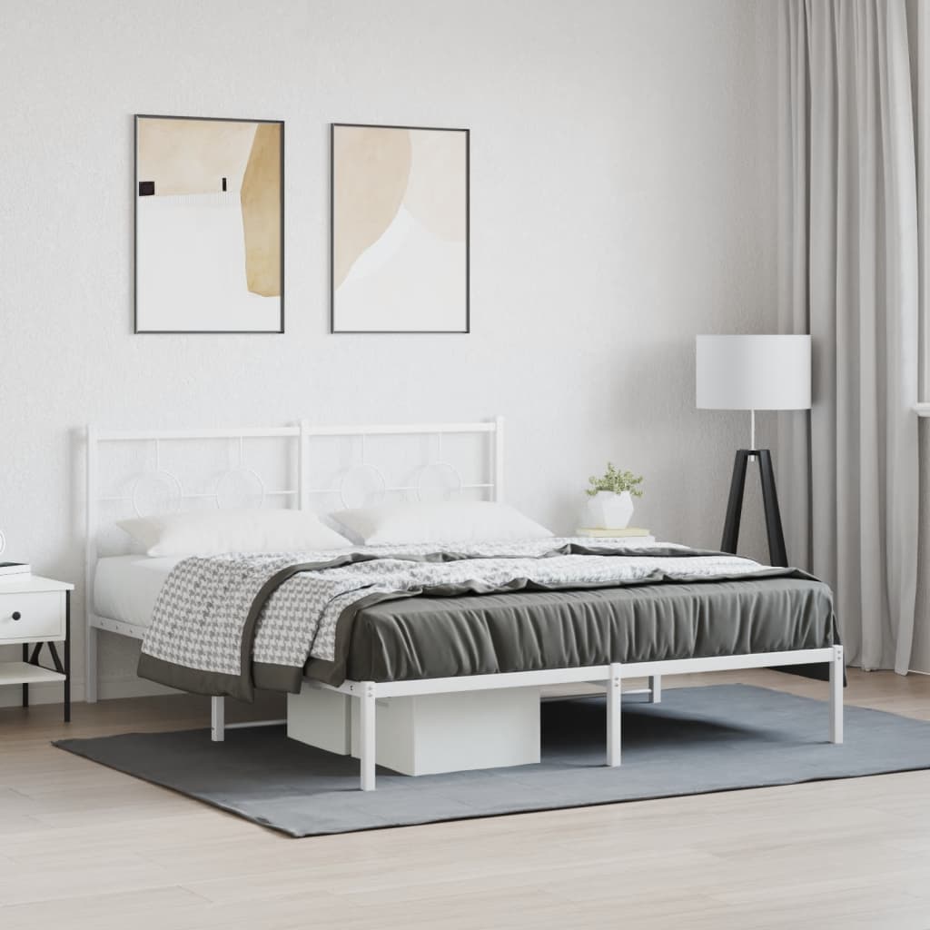 Bedframe met hoofdbord metaal wit 150x200 cm is nu te koop bij PeponiXL, paradijselijk wonen!