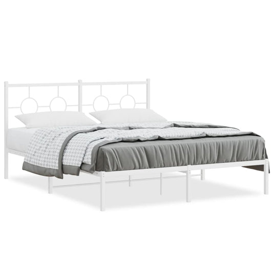 Bedframe met hoofdbord metaal wit 150x200 cm is nu te koop bij PeponiXL, paradijselijk wonen!
