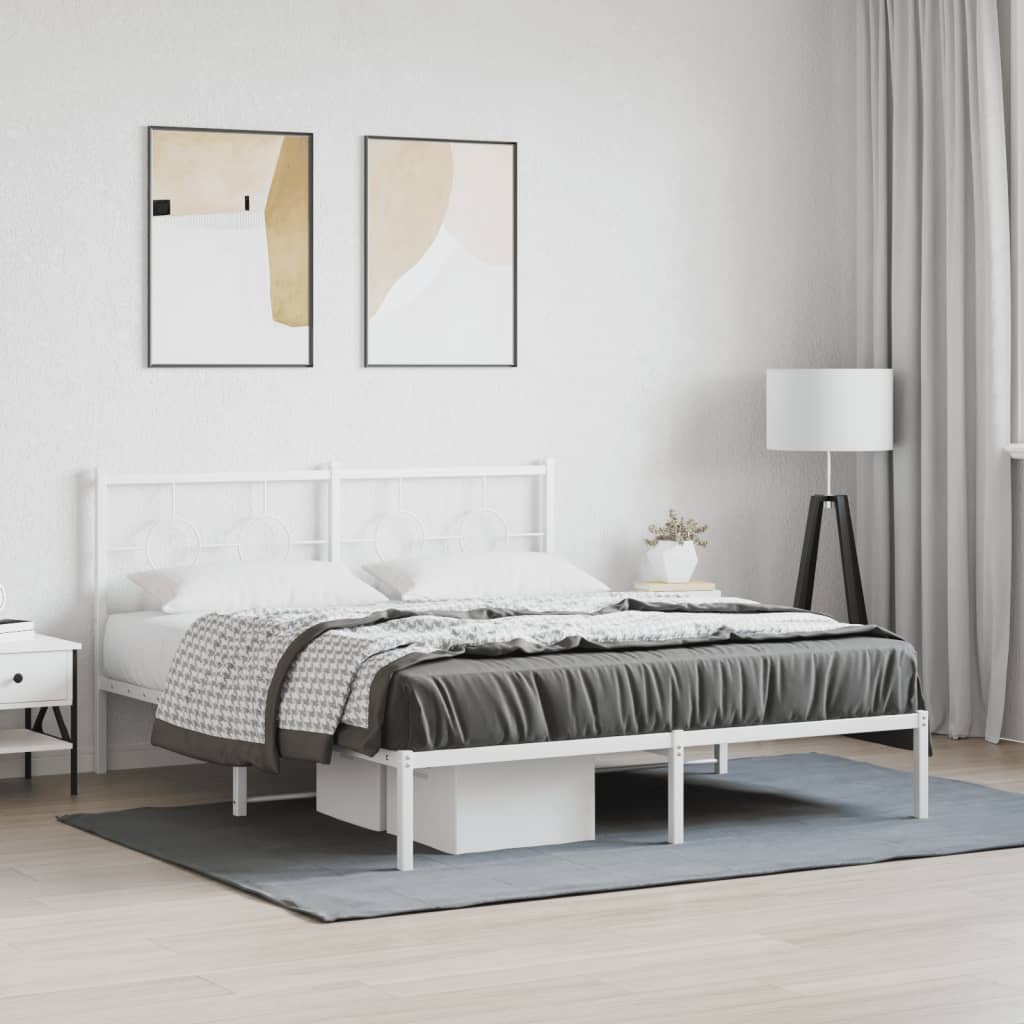 Bedframe met hoofdbord metaal wit 160x200 cm is nu te koop bij PeponiXL, paradijselijk wonen!